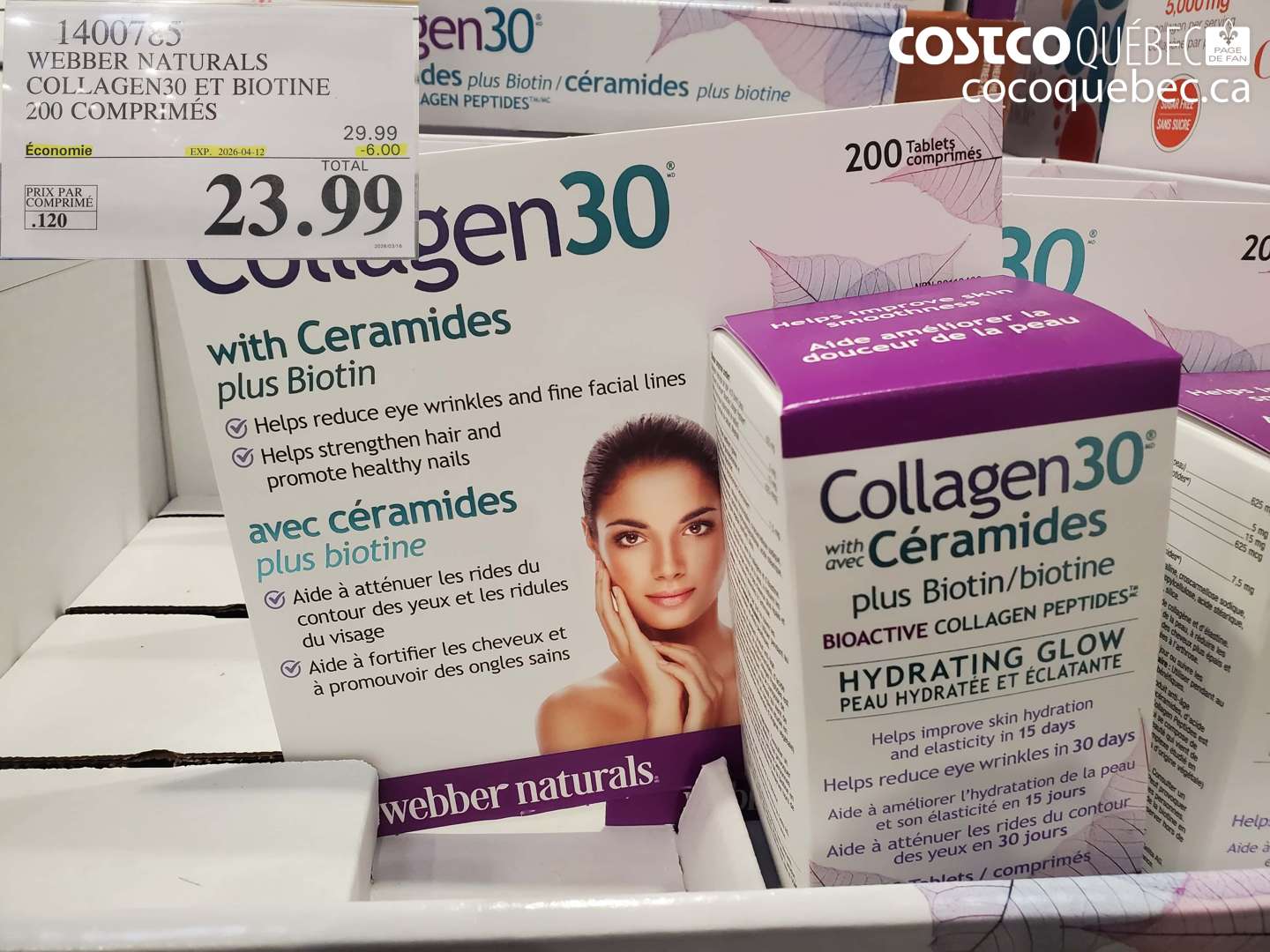 140075 WEBBER NATURALS COLLAGEN30 ET BIOTINE 200 COMPRIMÉS ($6.00 INSTANT SAVINGS EXPIRES ON 2026-04-12) $23.99