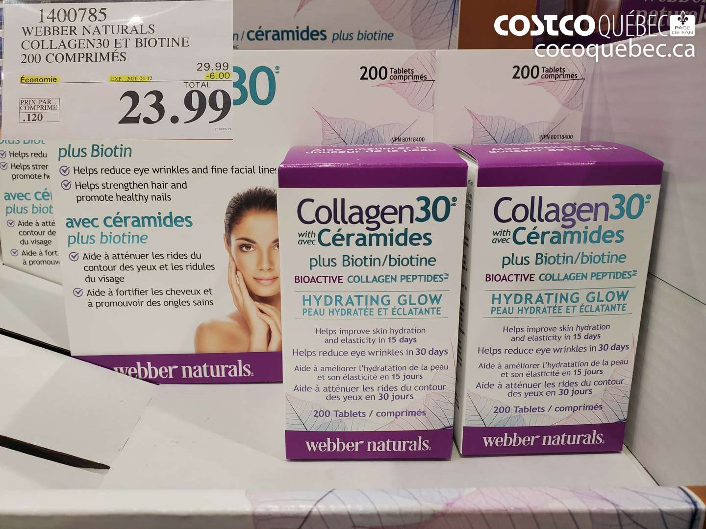 1400785 WEBBER NATURALS COLLAGEN30 ET BIOTINE 200 COMPRIMÉS ($6.00 INSTANT SAVINGS EXPIRES ON 2026-04-12) $23.99