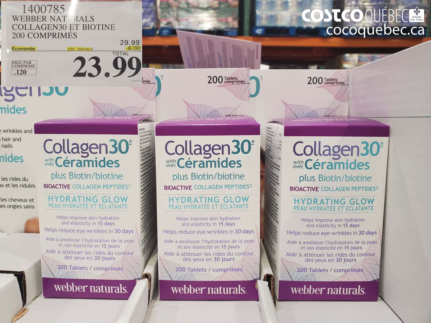 1400785 WEBBER NATURALS COLLAGEN30 ET BIOTINE 200 COMPRIMÉS ($6.00 INSTANT SAVINGS EXPIRES ON 2026-04-12) $23.99