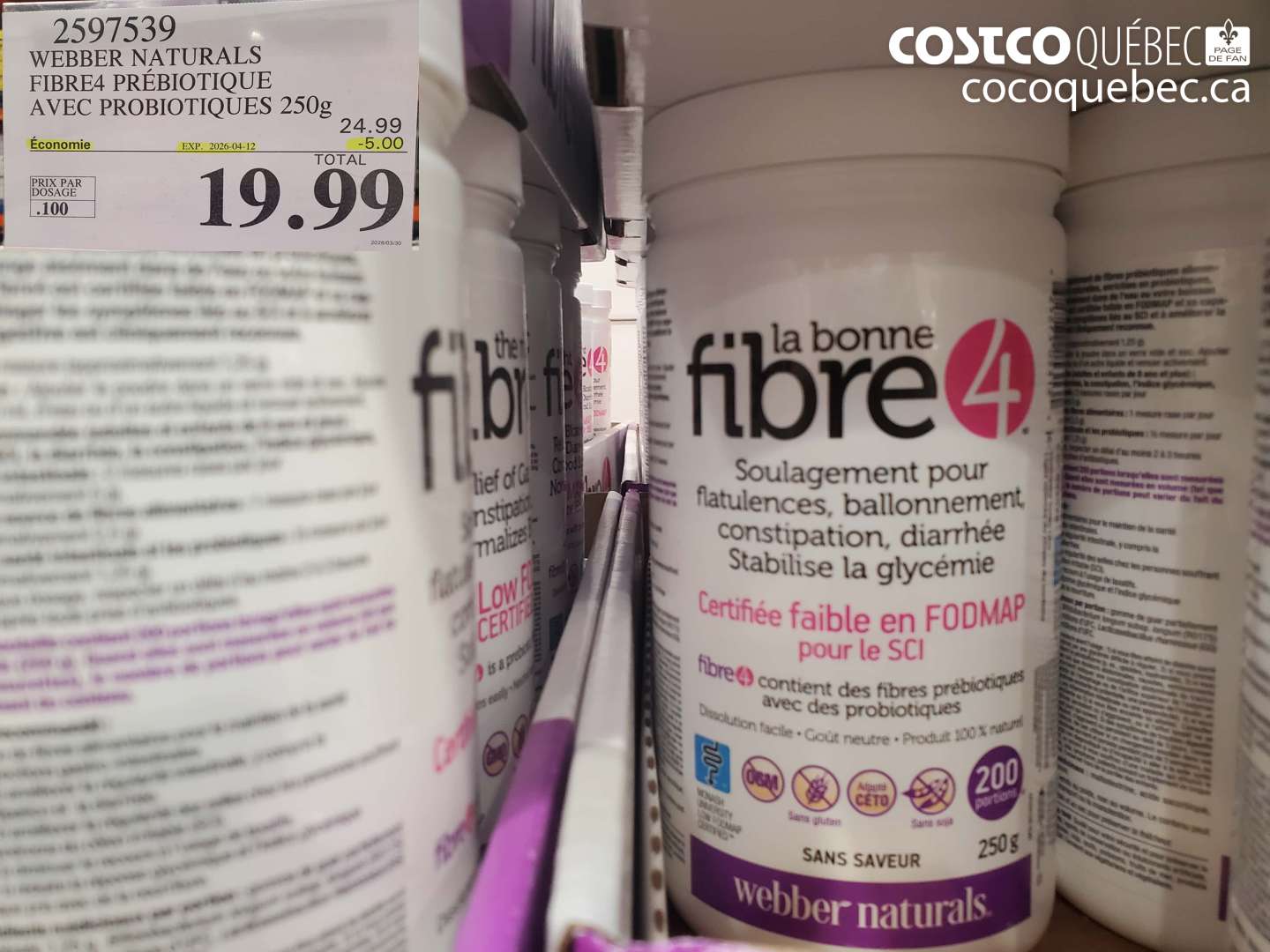 2597539 WEBBER NATURALS FIBRE4 PRÉBIOTIQUE AVEC PROBIOTIQUES 250G ($5.00 INSTANT SAVINGS EXPIRES ON 2026-04-12) $19.99
