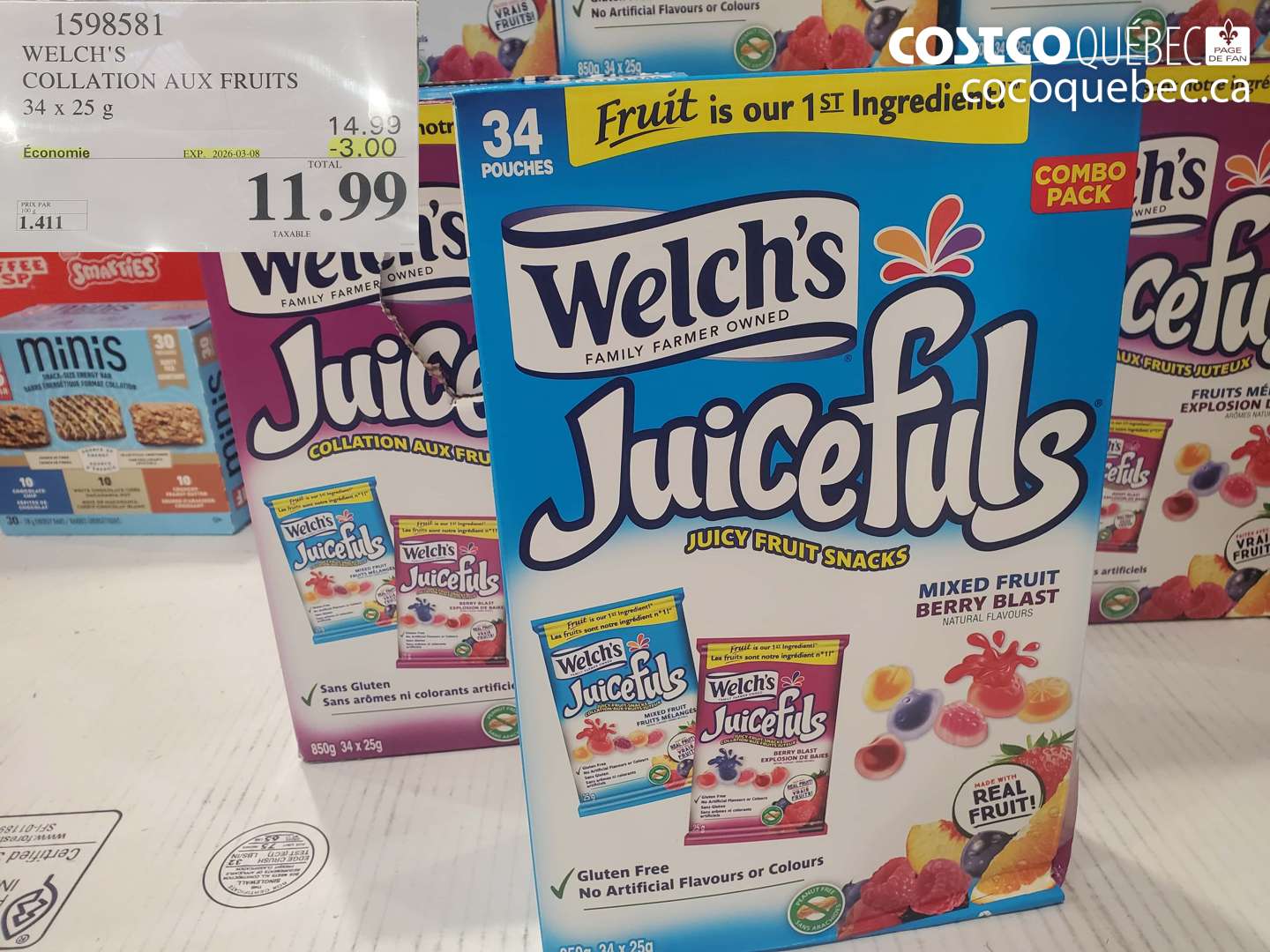 1598581 WELCH'S COLLATION AUX FRUITS 34 X 25 G ($3.00 INSTANT SAVINGS EXPIRES ON 2026-03-08) $11.99
