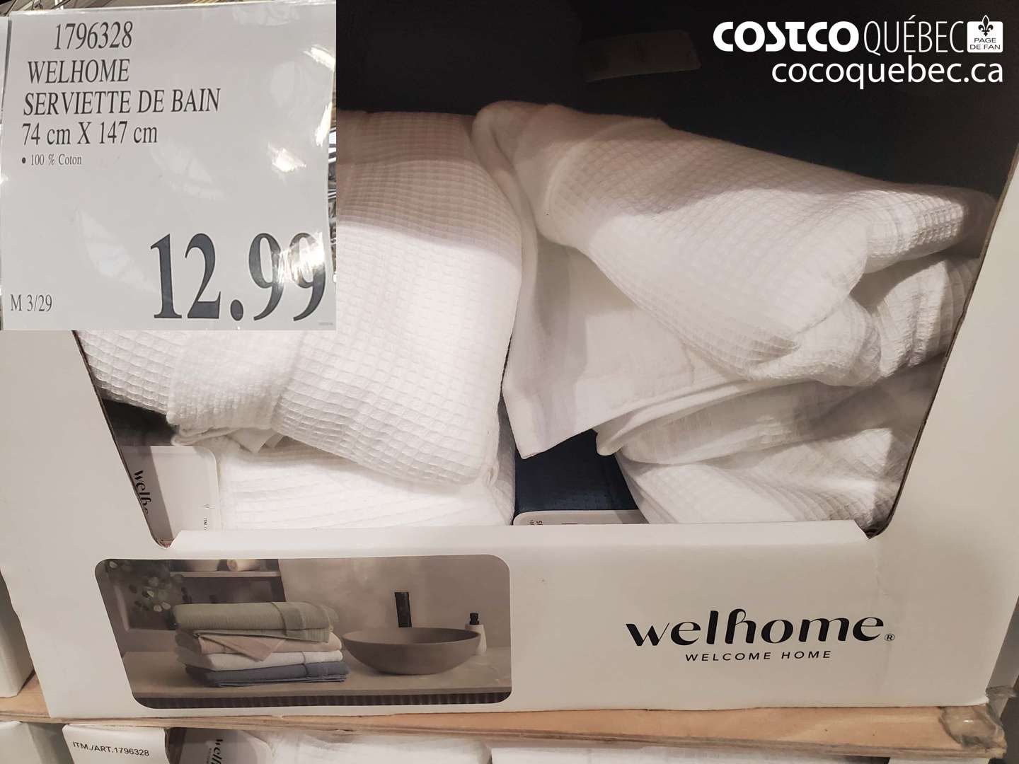 1796328 WELHOME SERVIETTE DE BAIN 74 CM X 147 CM $12.99