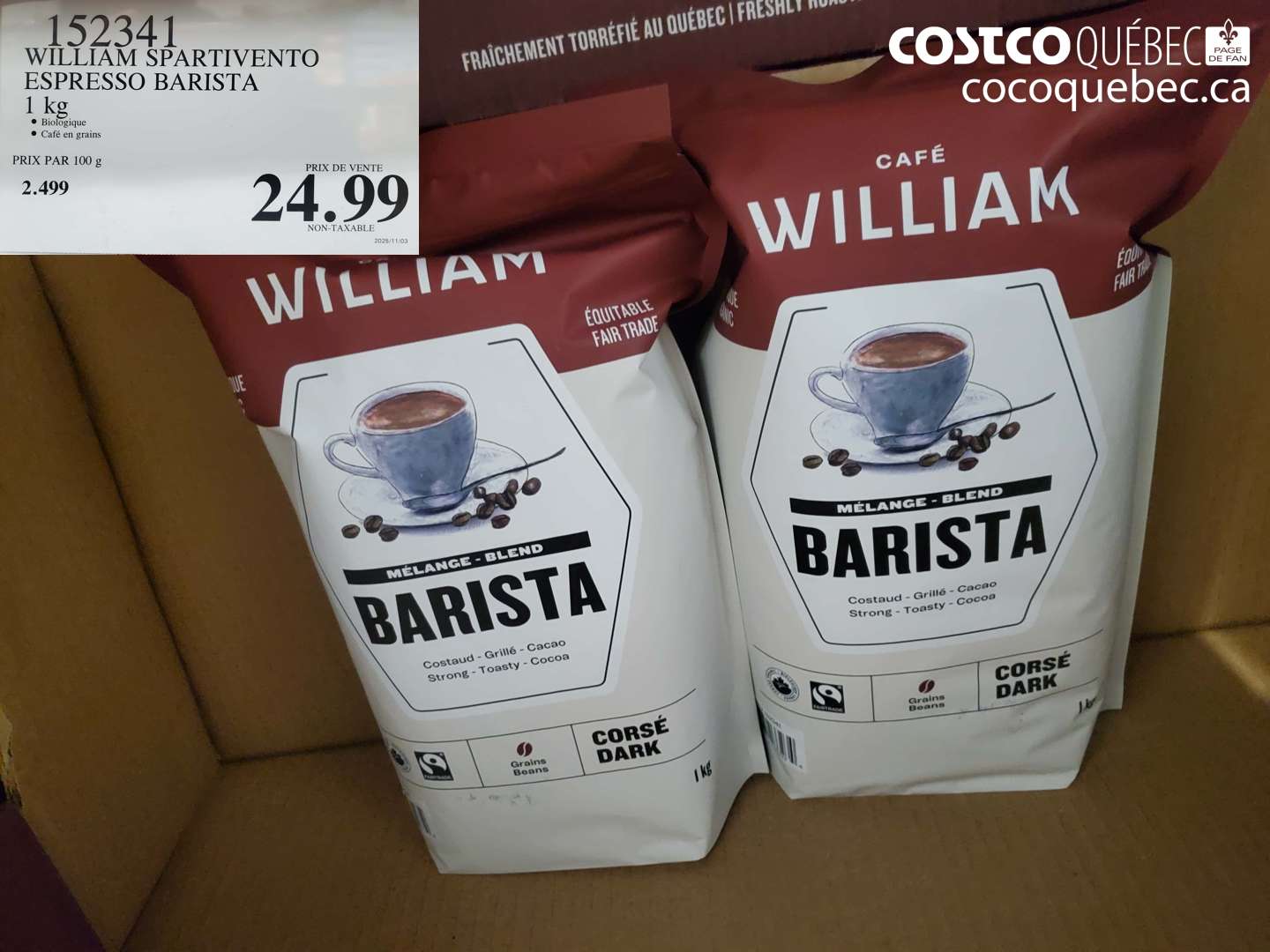 152341 WILLIAM SPARTIVENTO ESPRESSO BARISTA 1 KG $24.99