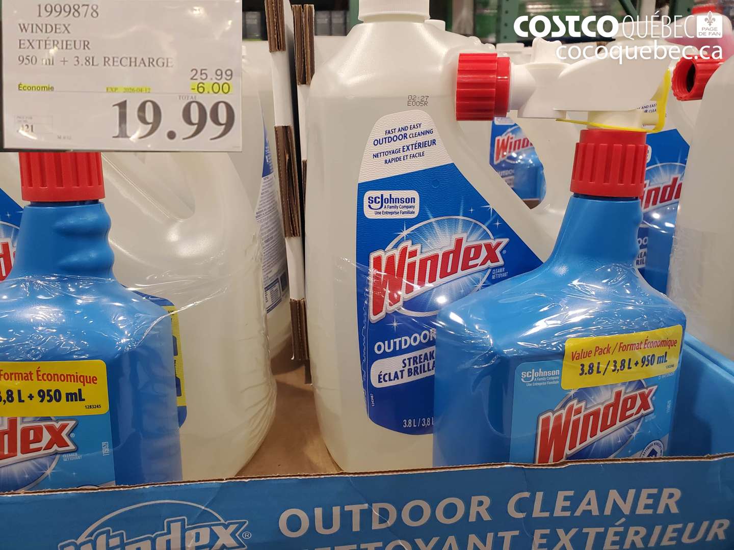 1999878 WINDEX EXTÉRIEUR 950 ML + 3.8L RECHARGE ($6.00 INSTANT SAVINGS EXPIRES ON 2026-04-12) $19.99