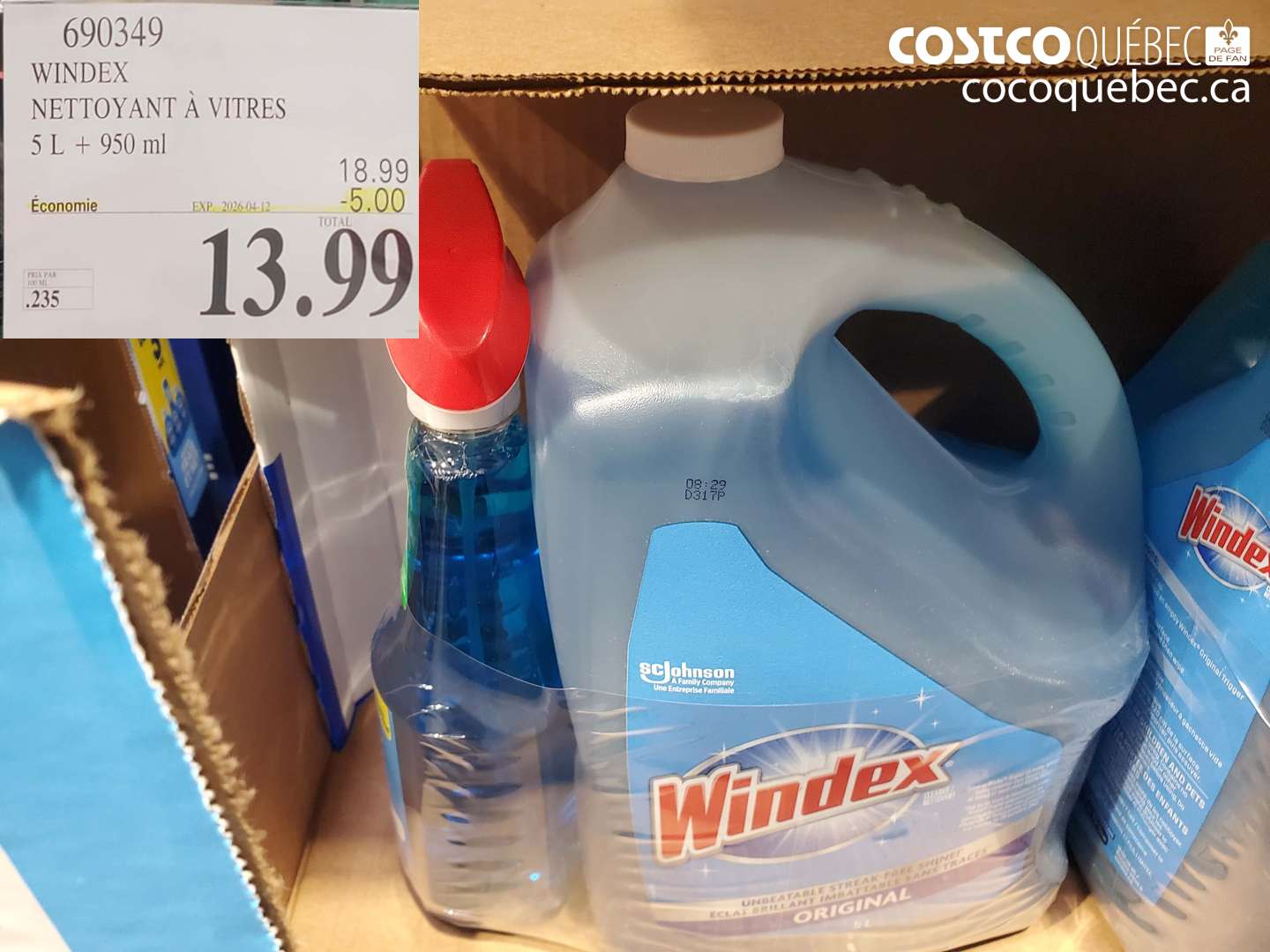 690349 WINDEX NETTOYANT À VITRES 5 L + 950 ml ($5.00 INSTANT SAVINGS EXPIRES ON 2026-04-12) $13.99