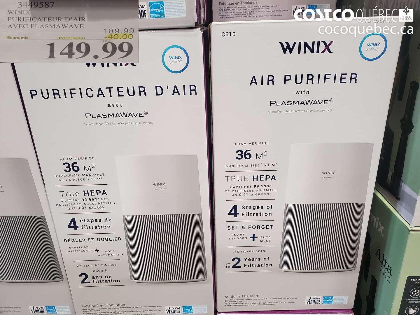 3449587 WINIX PURIFICATEUR D'AIR AVEC PLASMAWAVE ($40.00 INSTANT SAVINGS EXPIRES ON 2026-03-15) $149.99