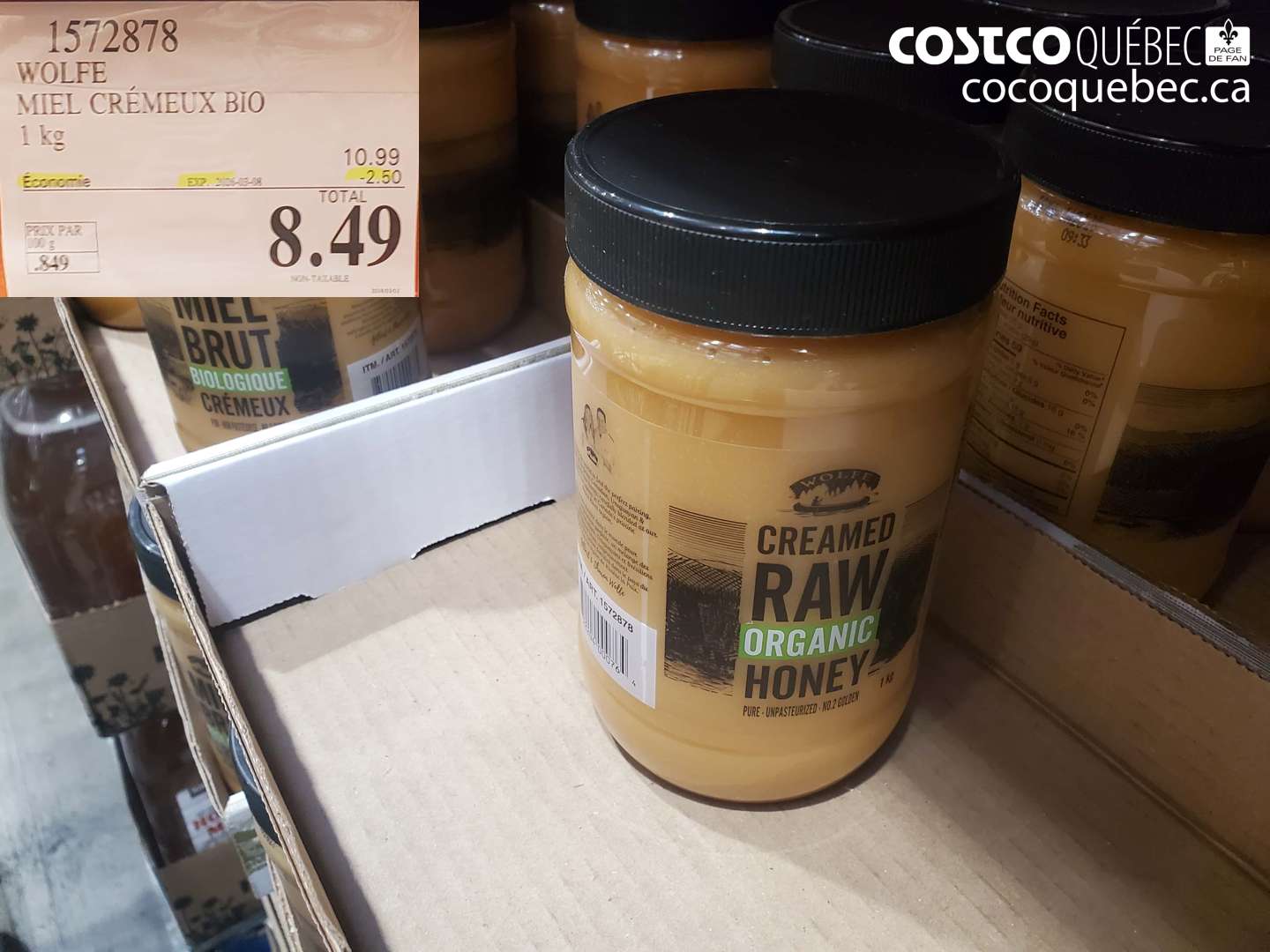 1572878 WOLFE MIEL CRÉMEUX BIO 1 KG ($2.50 INSTANT SAVINGS EXPIRES ON 2026-03-08) $8.49