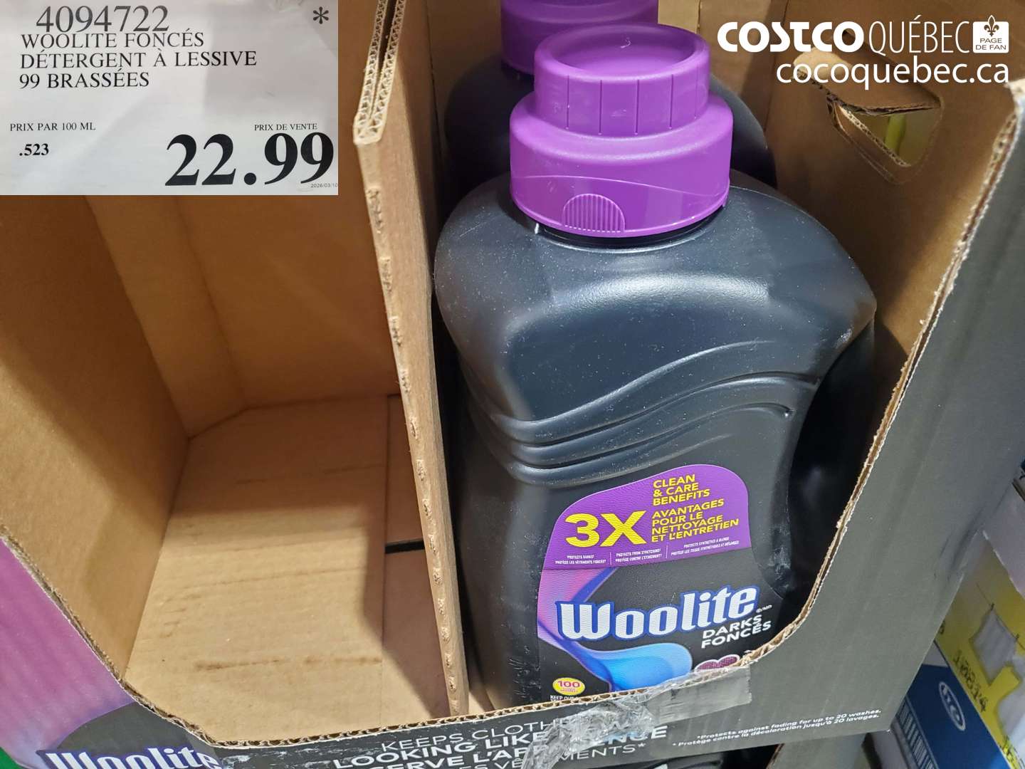 4094722 WOOLITE FONCÉS DÉTERGENT À LESSIVE 99 BRASSÉES $22.99