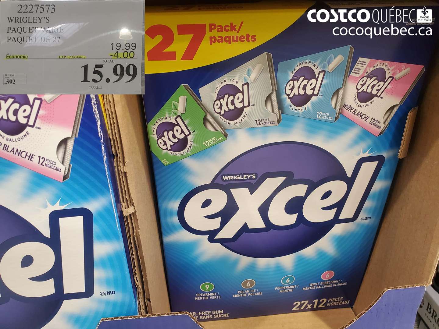 2227573 WRIGLEY'S PAQUET VANE PAQUET DE 27 ($4.00 INSTANT SAVINGS EXPIRES ON 2026-04-12) $15.99