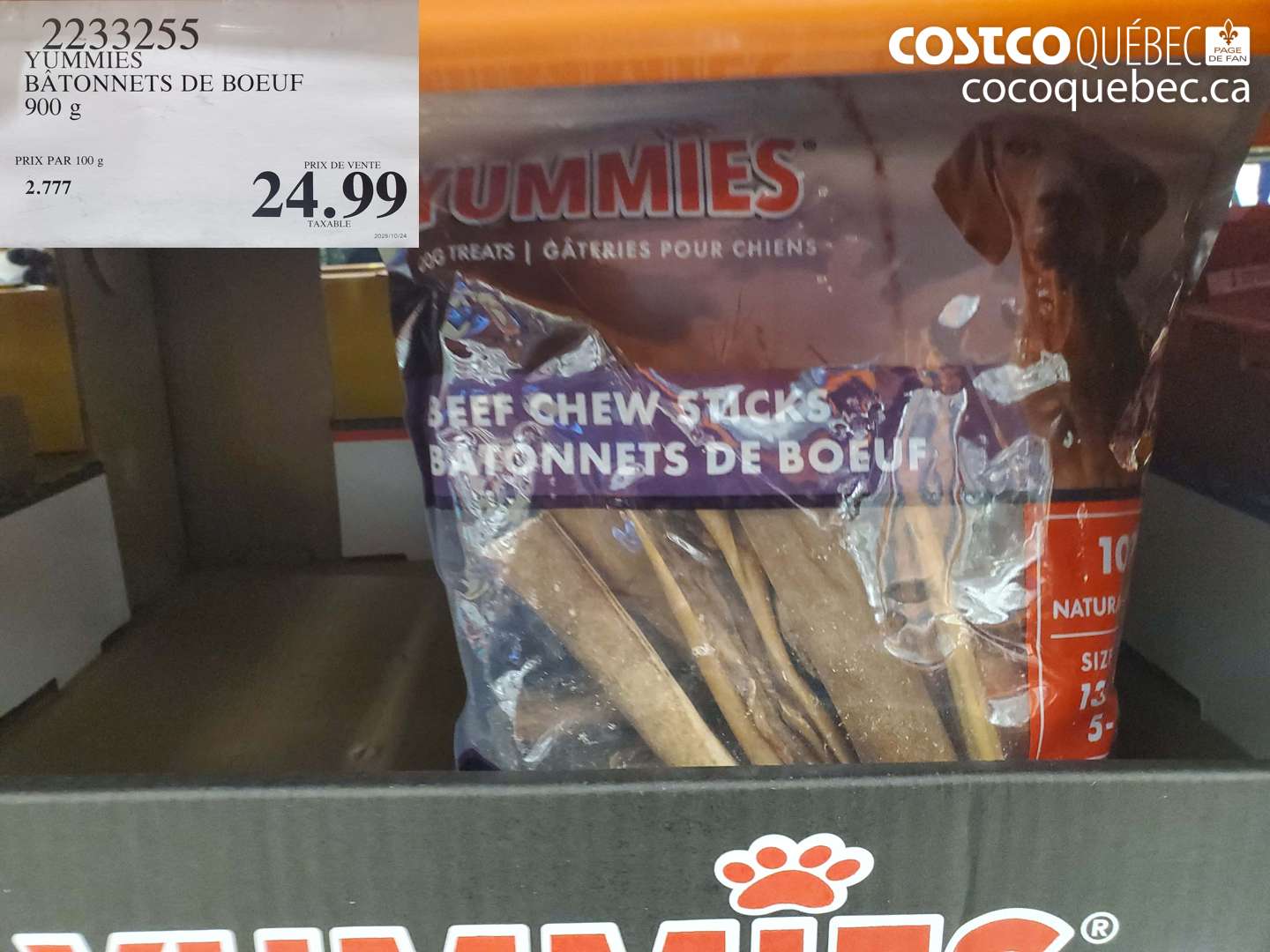 2233255 YUMMIES BÂTONNETS DE BOEUF 900 G $24.99