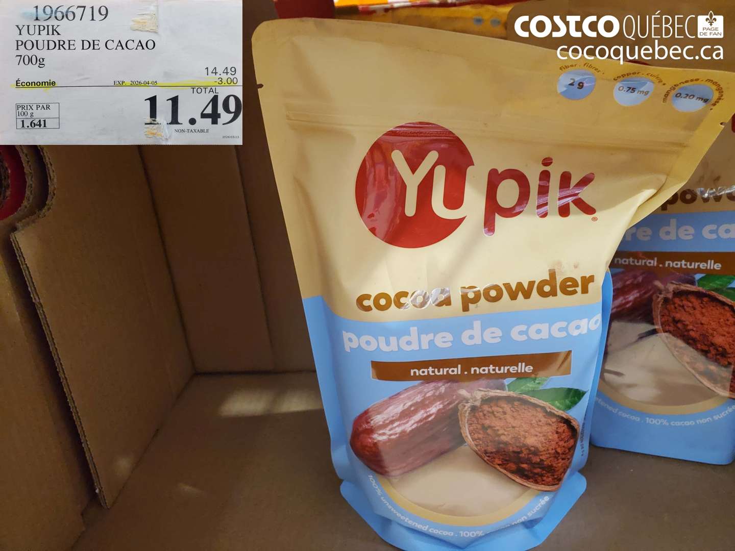 1966719 YUPIK POUDRE DE CACAO 700G ($3.00 INSTANT SAVINGS EXPIRES ON 2026-04-05) $11.49