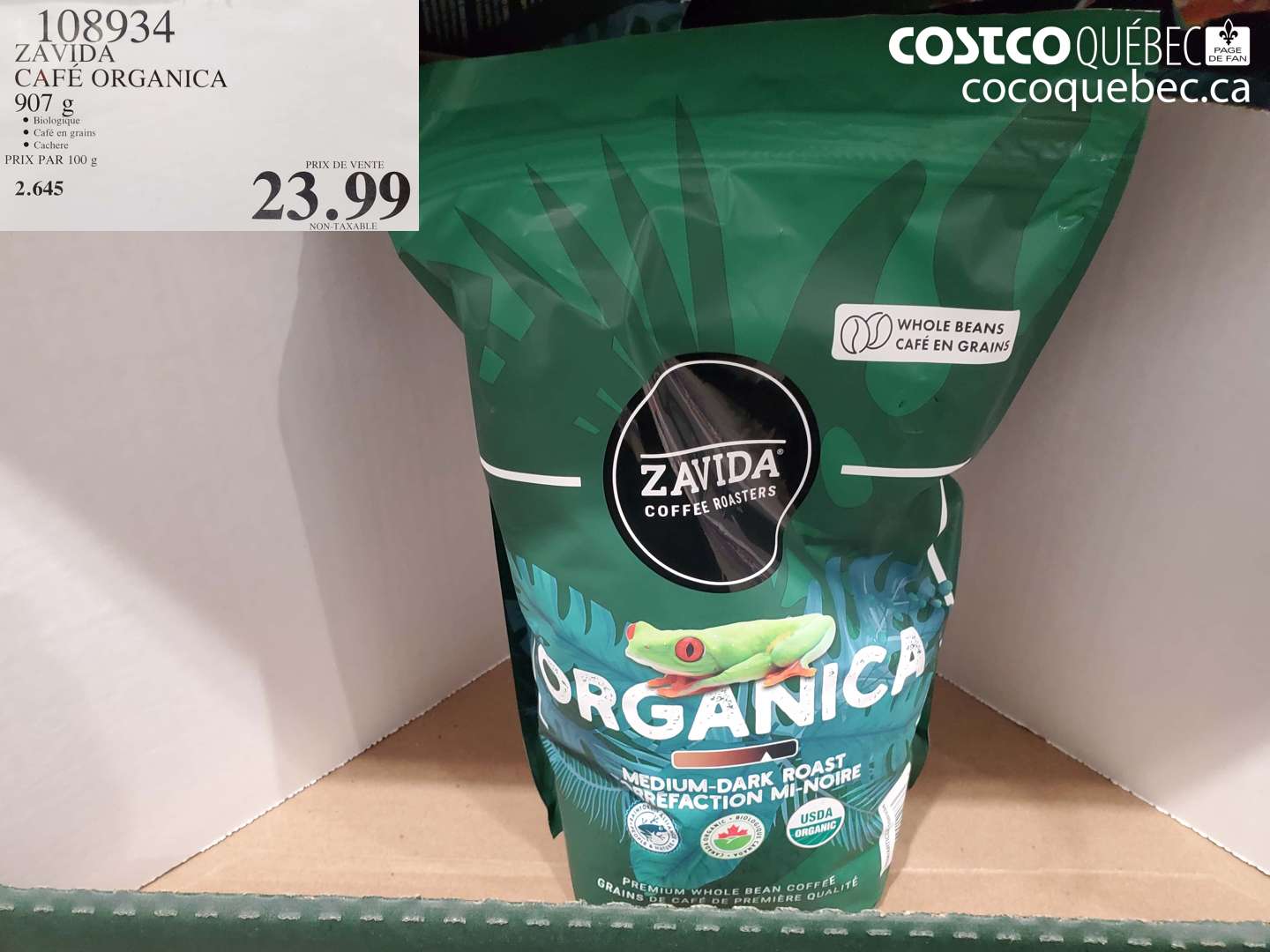 108934 ZAVIDA CAFE ORGANICA $23.99