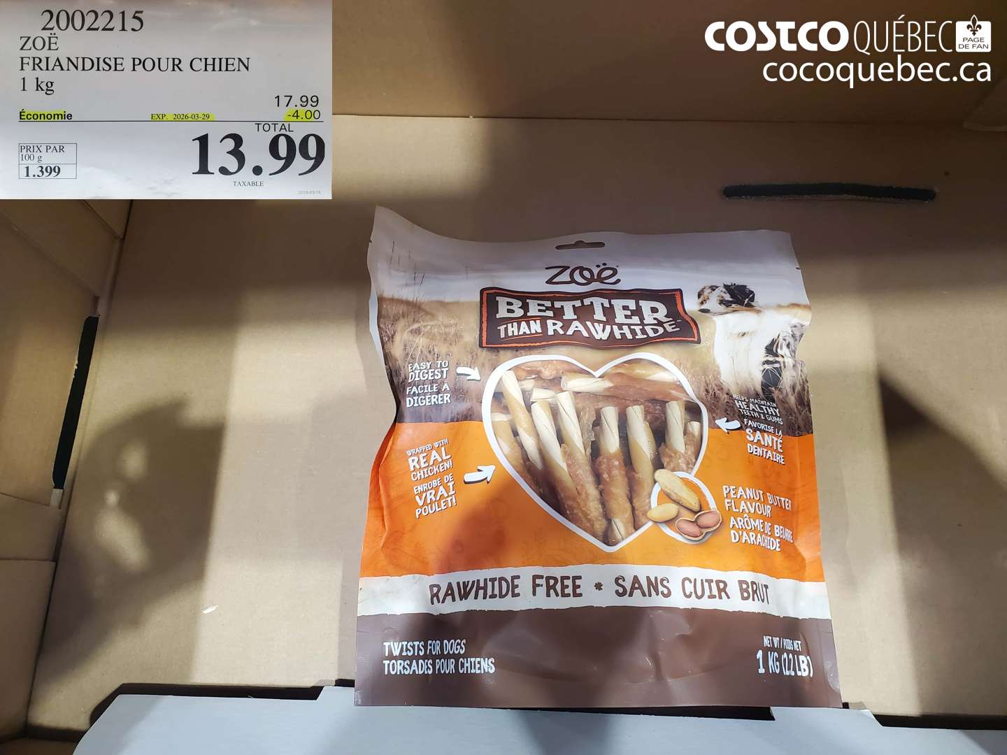 2002215 ZOË FRIANDISE POUR CHIEN 1 KG ($4.00 INSTANT SAVINGS EXPIRES ON 2026-03-29) $13.99