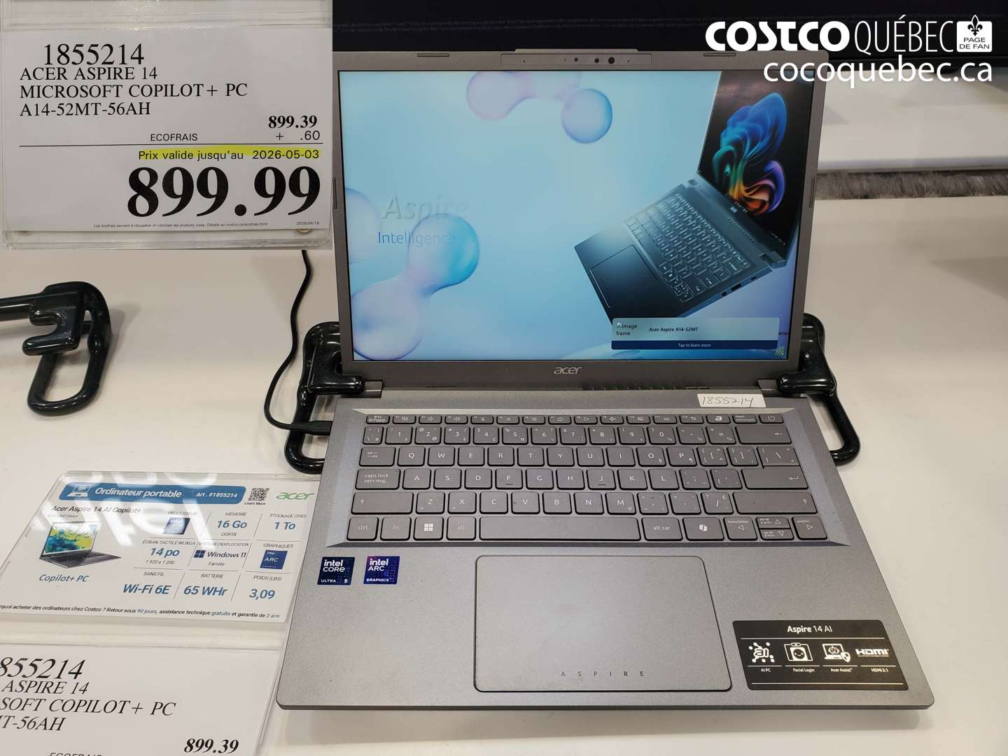 1855214 ACER ASPIRE 14 MICROSOFT COPILOT + PC A14-52MT-56AH (EXPIRES ON 2026-05-03) $899.99