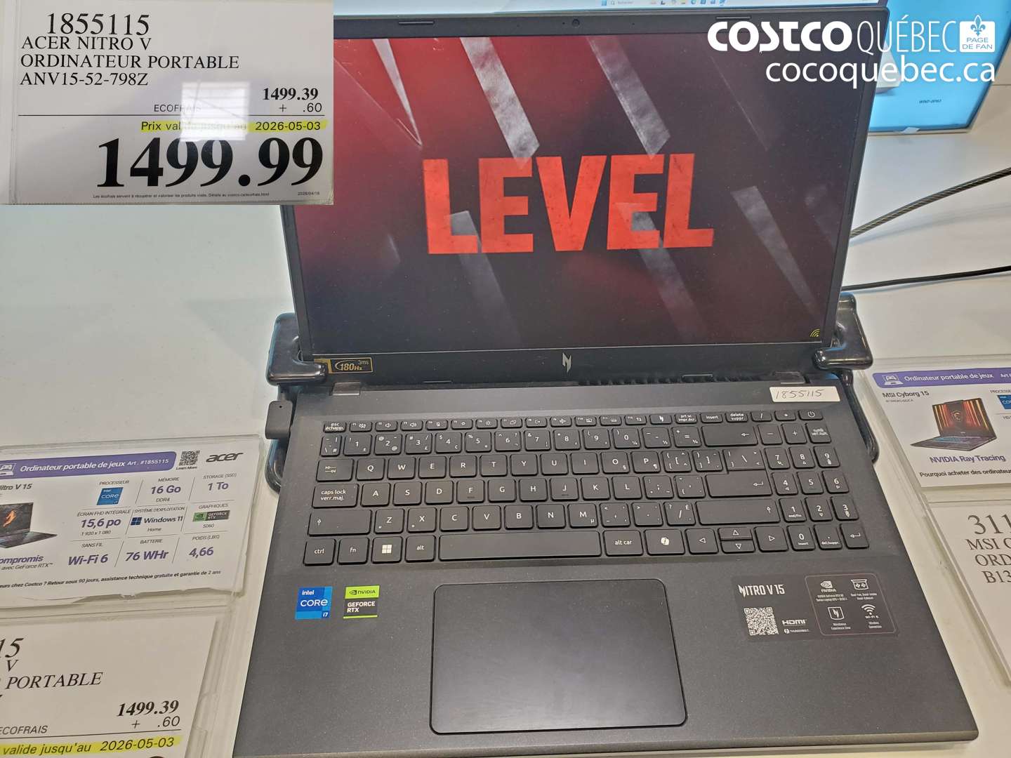 1855115 ACER NITRO V ORDINATEUR PORTABLE (EXPIRES ON 2026-05-03) $1499.99