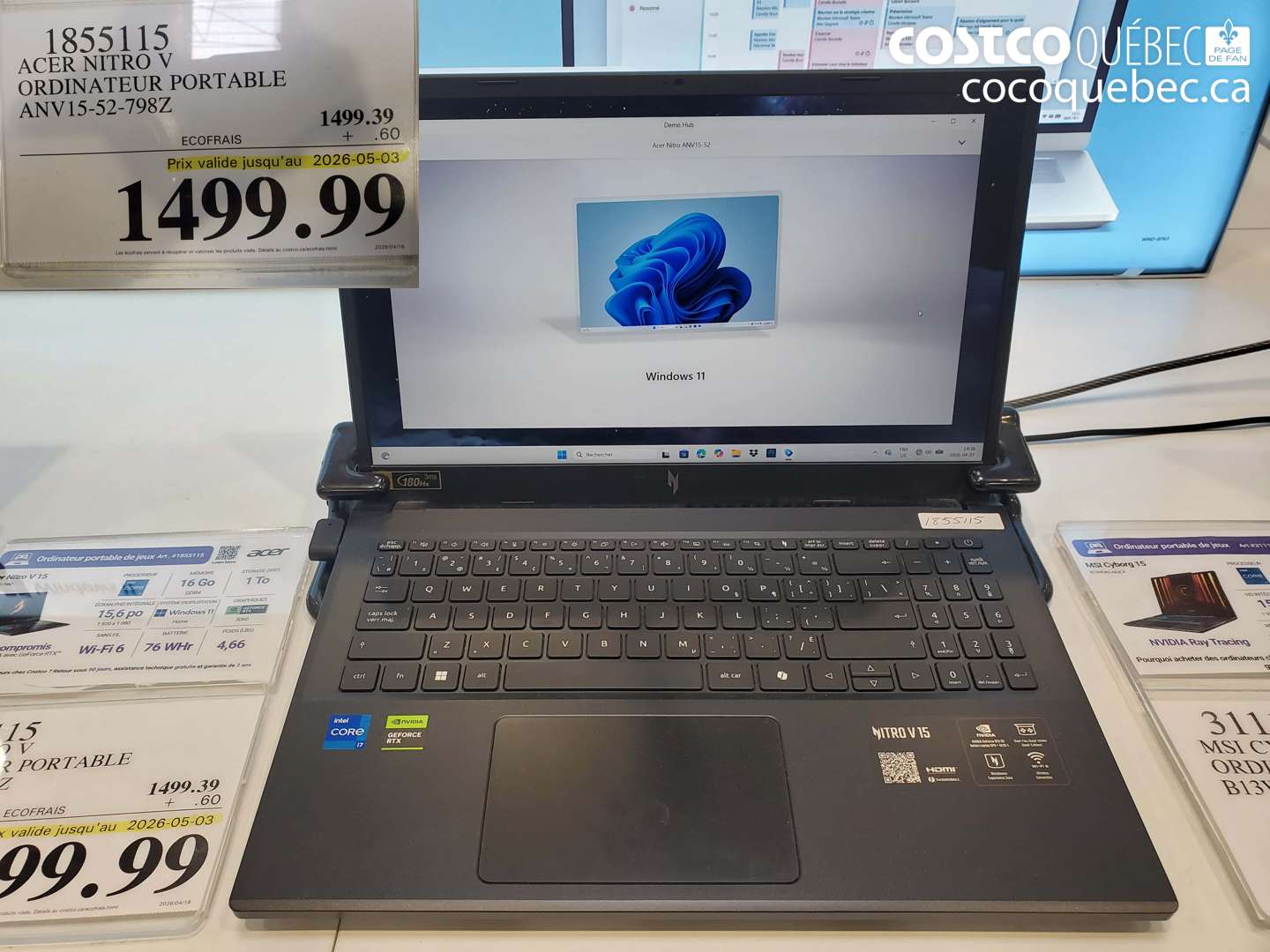 1855115 ACER NITRO V ORDINATEUR PORTABLE ANV15-52-798Z (EXPIRES ON 2026-05-03) $1499.39