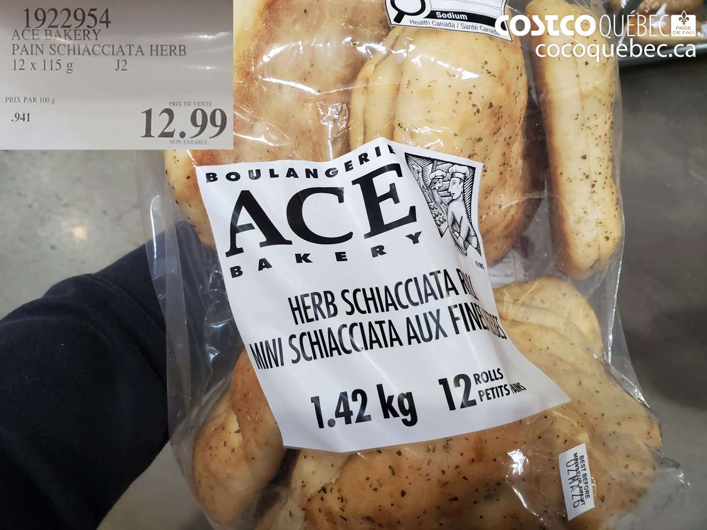 1922954 ACE BAKERY PAIN SCHIACCIATA HERB 12 X 115 G $12.99