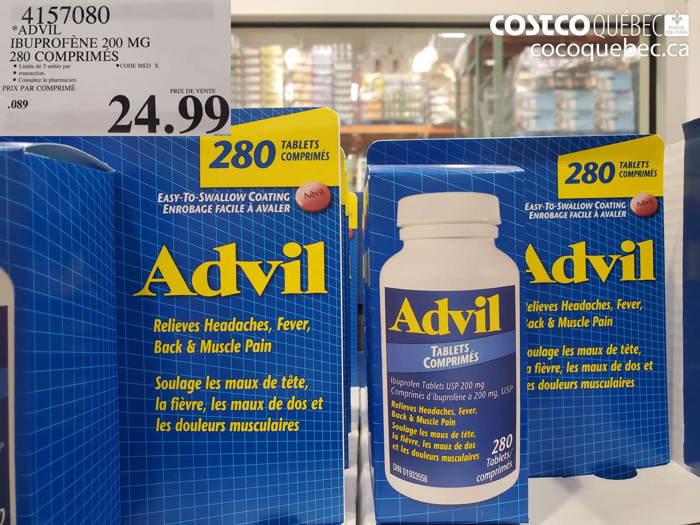4157080 ADVIL IBUPROFENE 200 MG 280 COMPRIMÉS $24.99