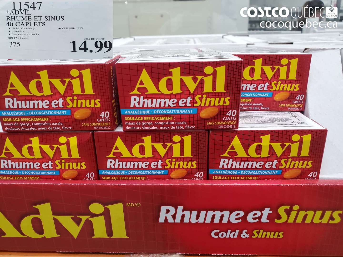 11547 ADVIL RHUME ET SINUS 40 CAPLETS $14.99