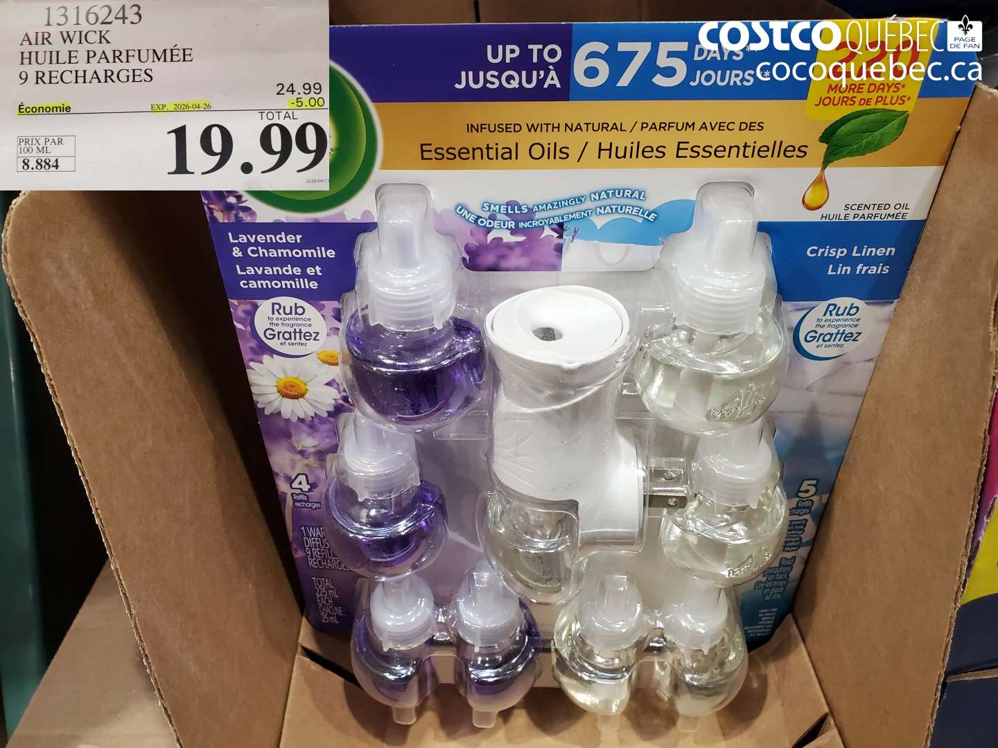 1316243 AIR WICK HUILE PARFUMÉE 9 RECHARGES ($5.00 INSTANT SAVINGS EXPIRES ON 2026-04-26) $19.99