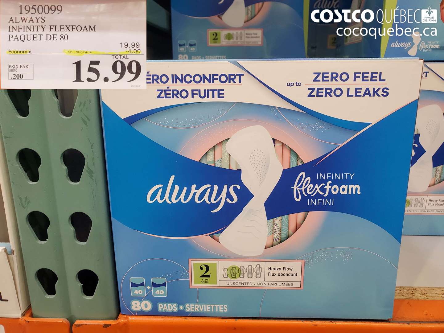 1950099 ALWAYS INFINITY FLEXFOAM PAQUET DE 80 ($4.00 INSTANT SAVINGS EXPIRES ON 2026-04-14) $15.99