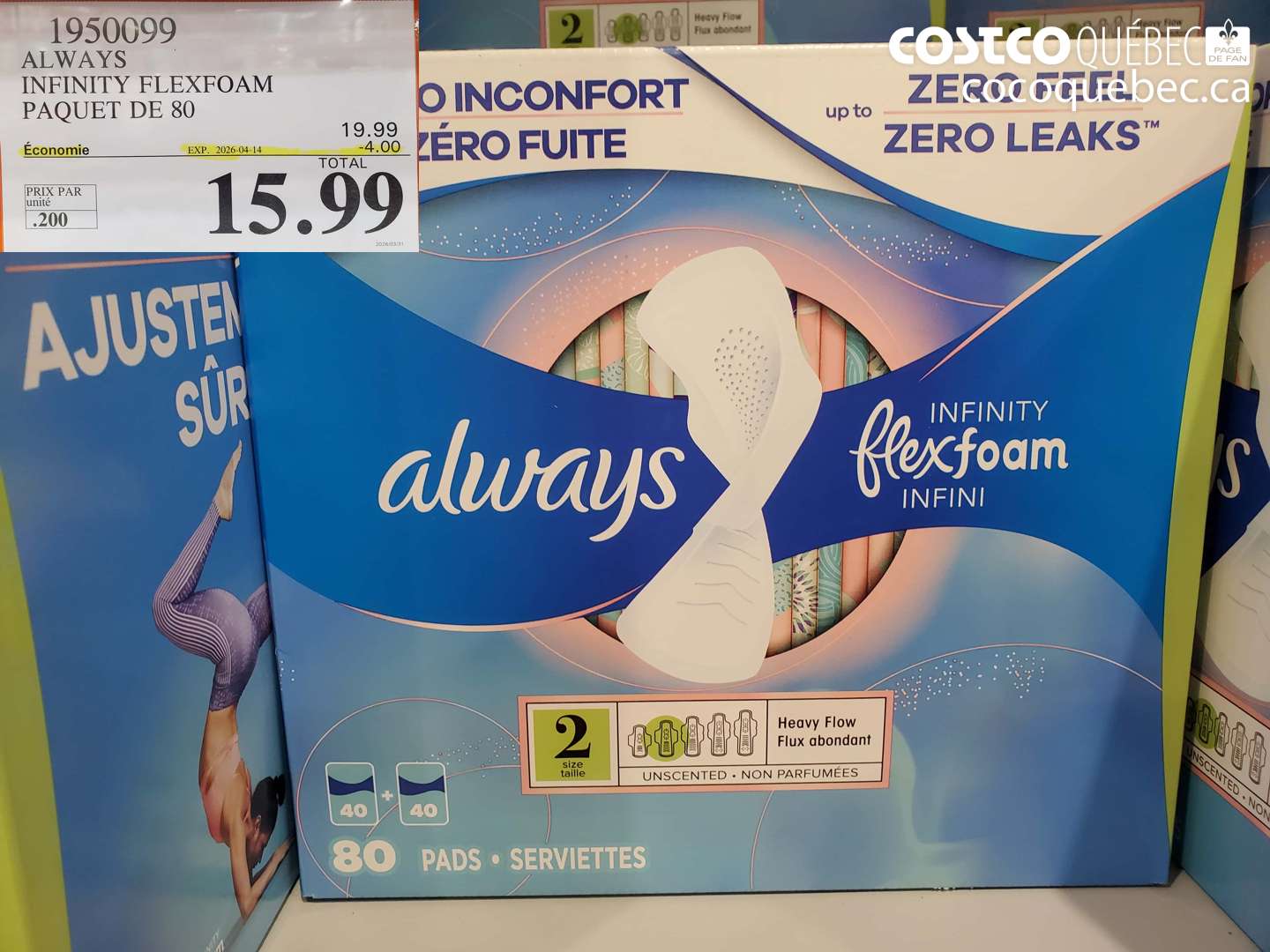 1950099 ALWAYS INFINITY FLEXFOAM PAQUET DE 80 ($4.00 INSTANT SAVINGS EXPIRES ON 2026-04-14) $15.99