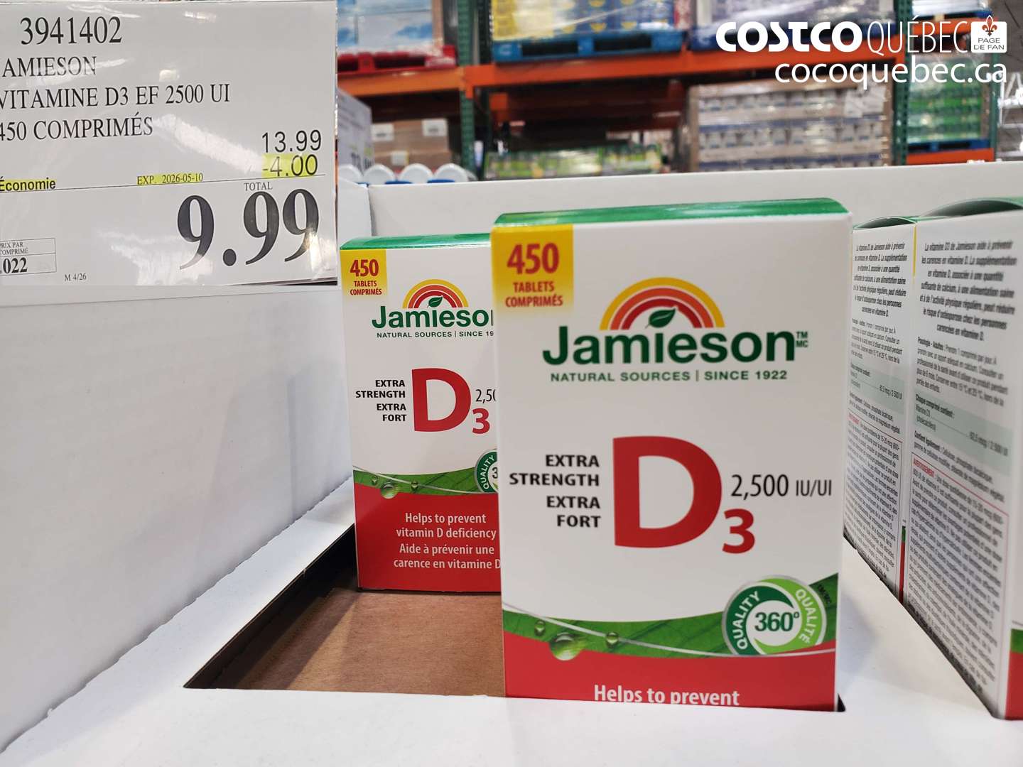 3941402 AMIESON VITAMINE D3 EF 2500 UI 150 COMPRIMÉS ($4.00 INSTANT SAVINGS EXPIRES ON 2026-05-10) $9.99