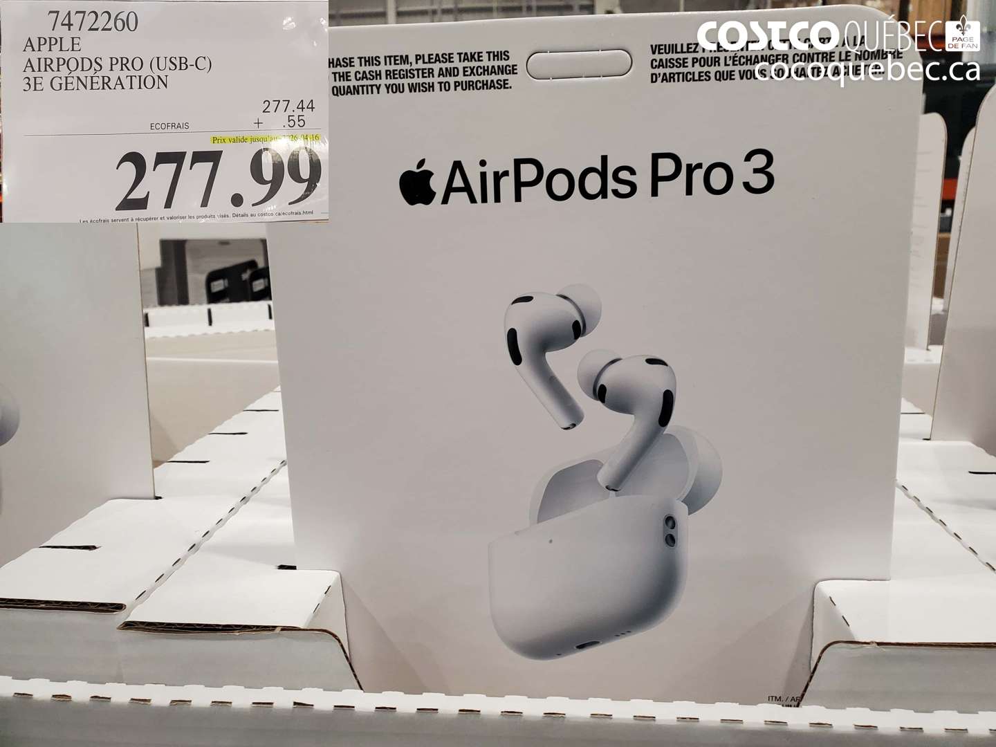 7472260 APPLE AIRPODS PRO (USB-C) 3E GÉNÉRATION (EXPIRES ON 2016-04-16) $277.99