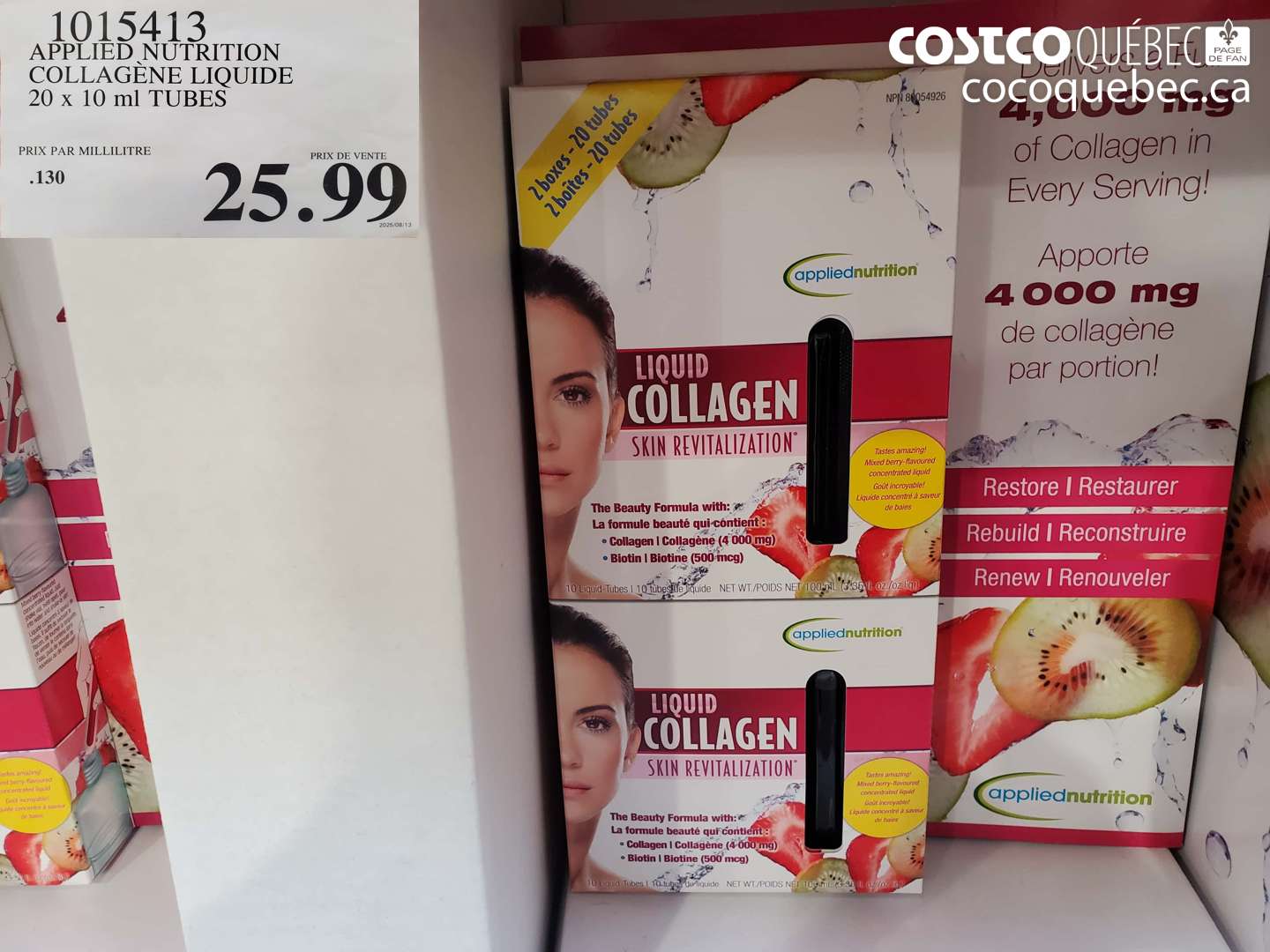 1015413 APPLIED NUTRITION COLLAGENE LIQUIDE 20 X 10 ML TUBES $25.99