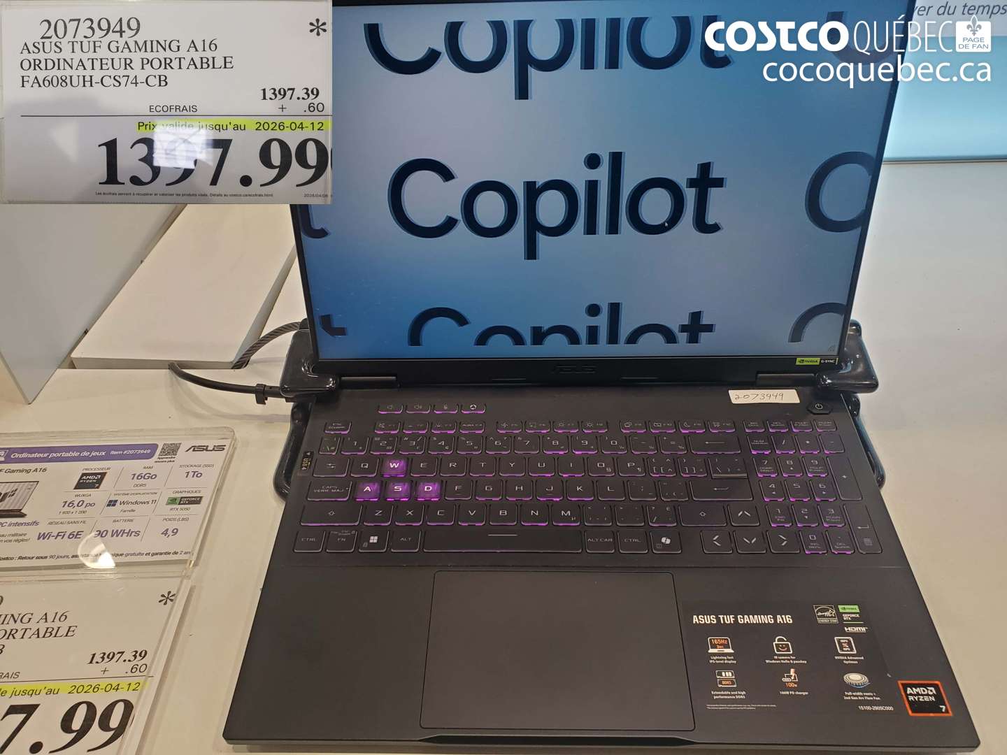 2073949 ASUS TUF GAMING A16 ORDINATEUR PORTABLE FA608UH-C57-CB (EXPIRES ON 2026-04-12) $1397.99