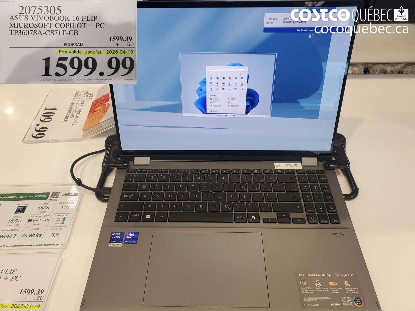 2075305 ASUS VIVOBOK 16 FLIP MICROSOFT COPILOT + PC TP3607SA-CS71T-CB (EXPIRES ON 2026-04-19) $1599.99