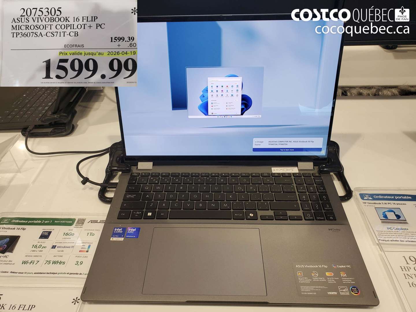 2075305 ASUS VIVOBOOK 16 FLIP MICROSOFT COPILOT+ PC TP3607SA-CS71T-CB (EXPIRES ON 2026-04-19) $1599.99