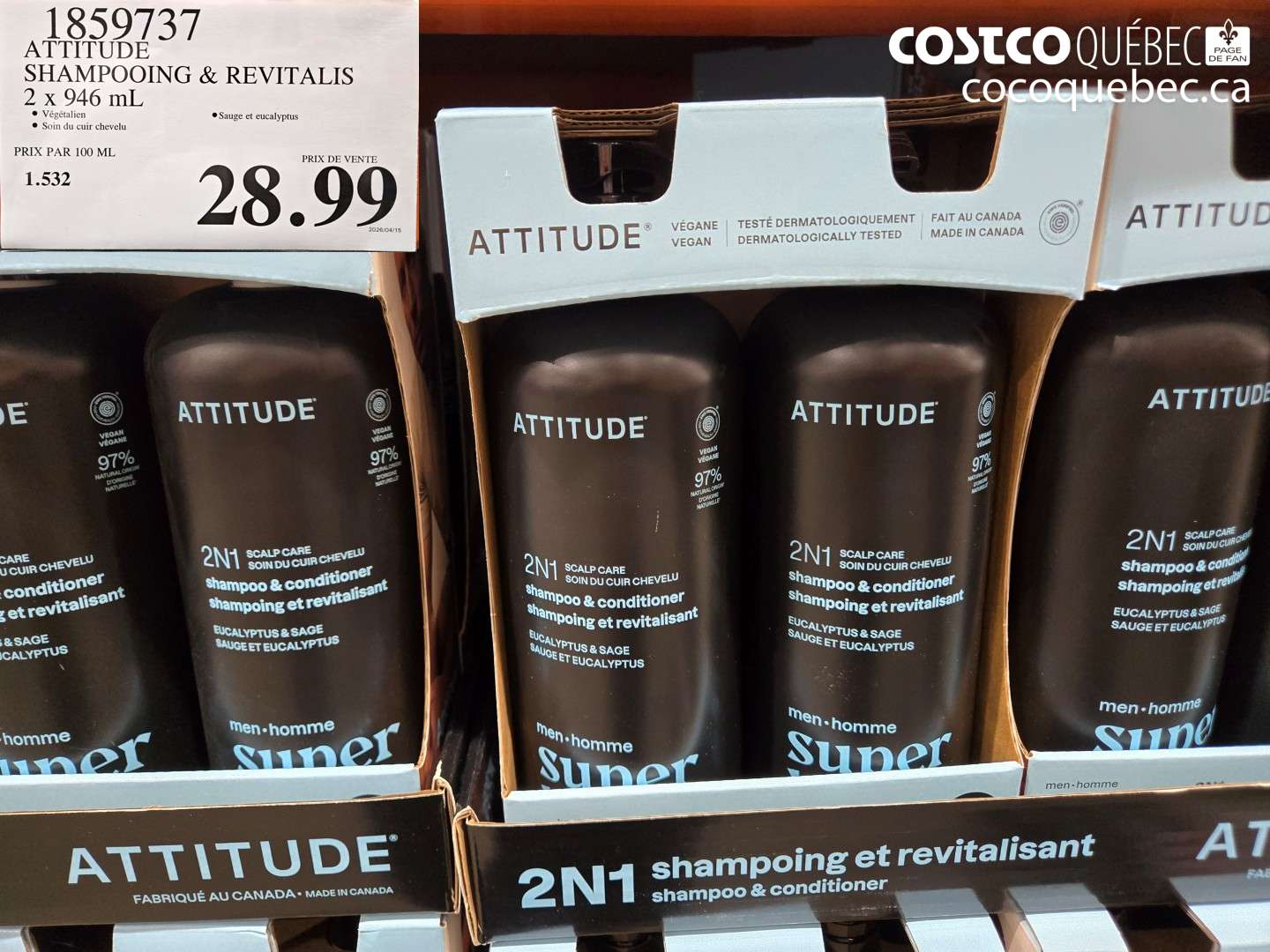 1859737 ATTITUDE SHAMPOOING & REVITALIS 2 X 946 ML $28.99