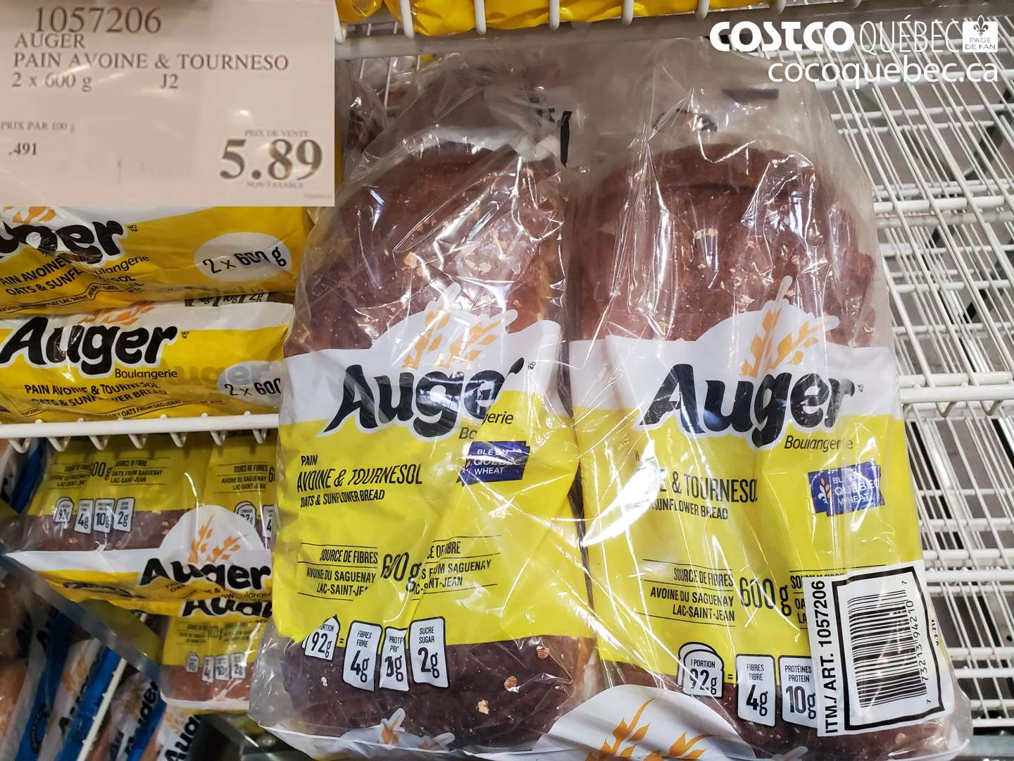 1057206 AUGER PAIN AVOINE & TOURNESOL 2 X 600 G $5.89