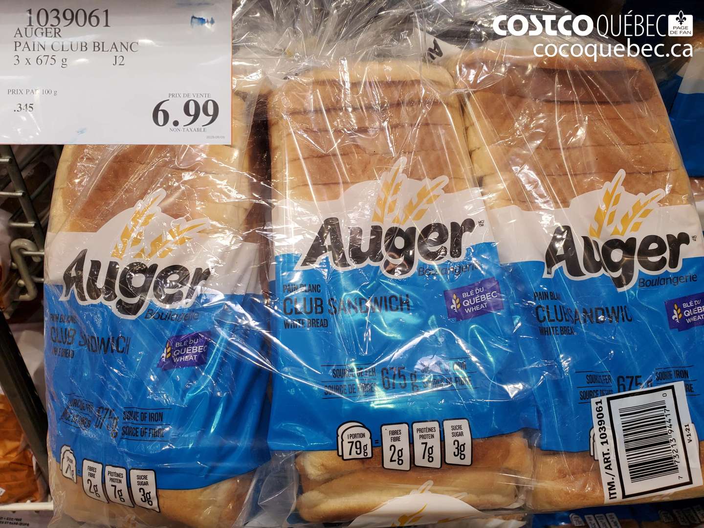 1039061 AUGER PAIN CLUB BLANC 3 X 675 G $6.99