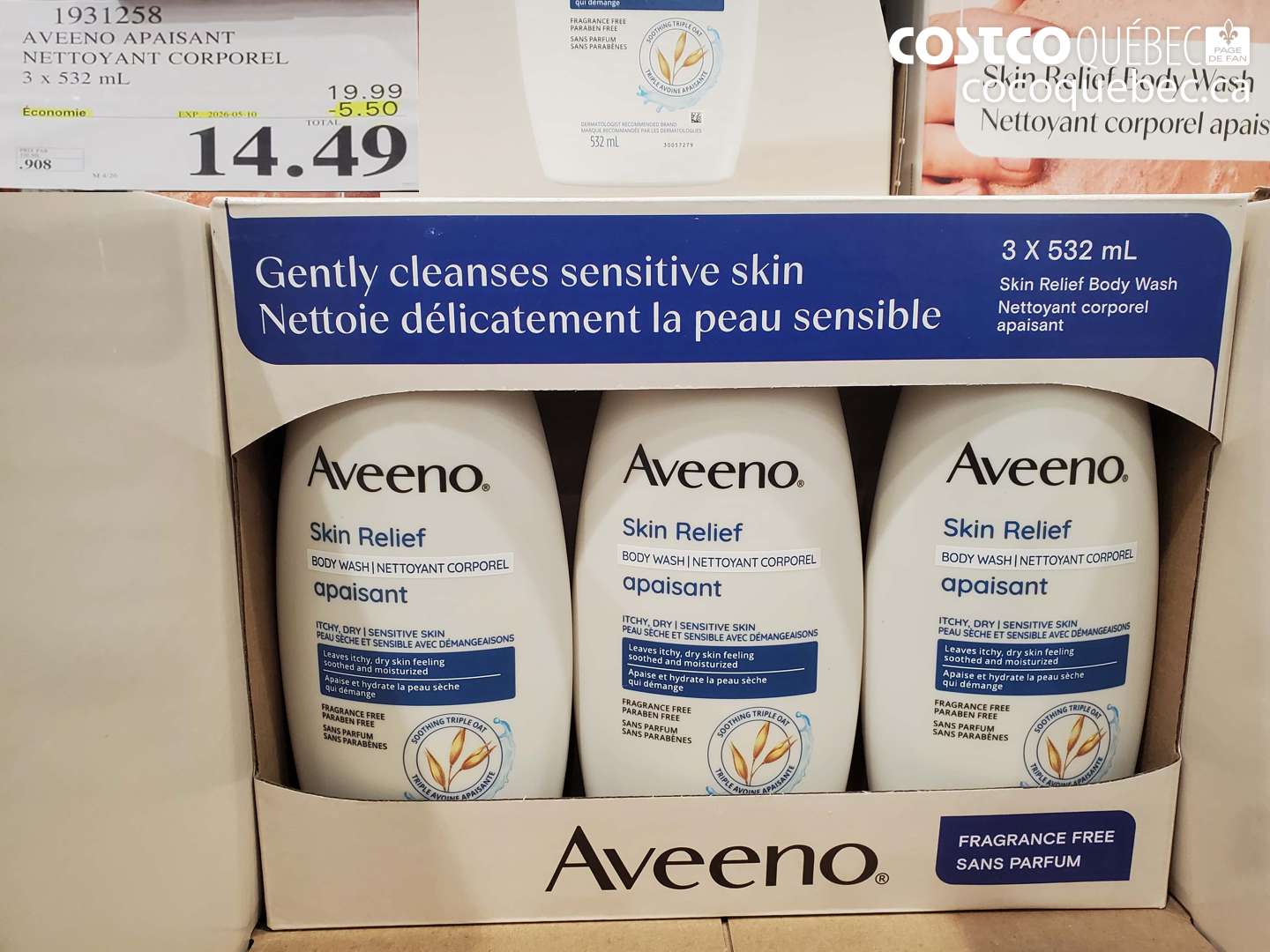 1931258 AVEENO APAISANT NETTOYANT CORPOREL 3 X 532 ML ($5.50 INSTANT SAVINGS EXPIRES ON 2026-05-10) $14.49