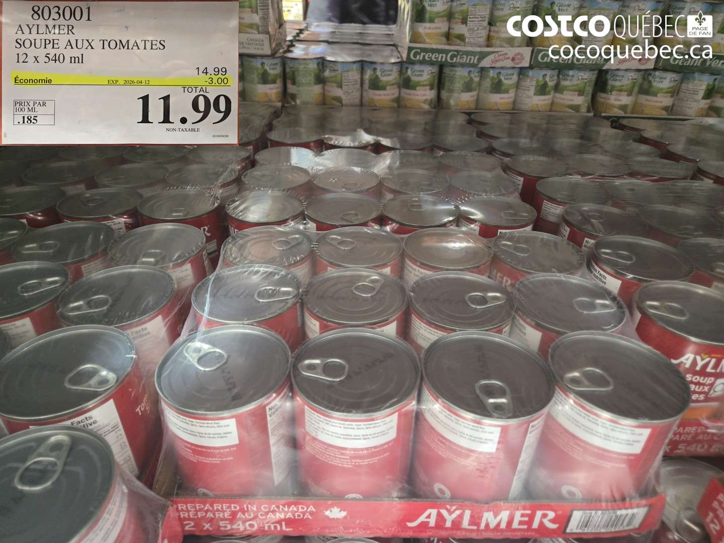803001 AYLMER SOUPE AUX TOMATES 12 X 540 ML ($3.00 INSTANT SAVINGS EXPIRES ON 2026-04-12) $11.99