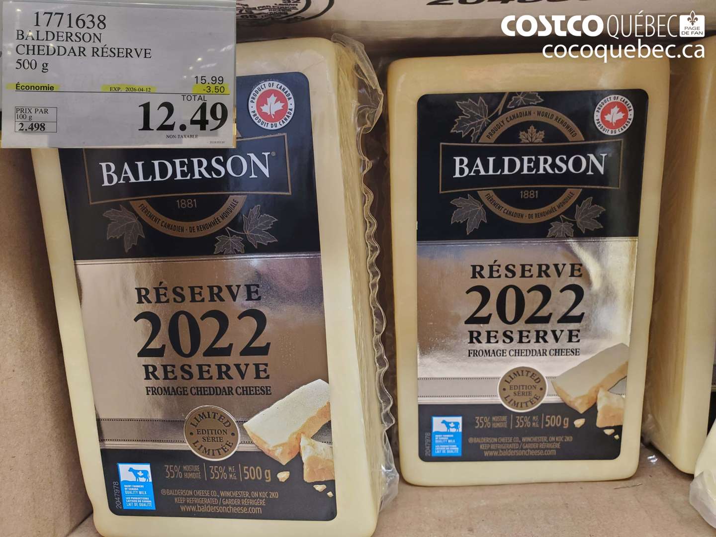 1771638 BALDERSON CHEDDAR RÉSERVE 500 G ($3.50 INSTANT SAVINGS EXPIRES ON 2026-04-12) $12.49
