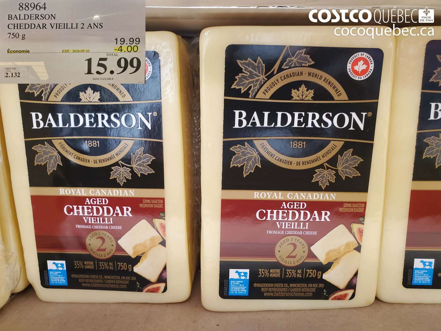88964 BALDERSON CHEDDAR VIEILLI 2 ANS ($4.00 INSTANT SAVINGS EXPIRES ON 2026-05-10) $15.99