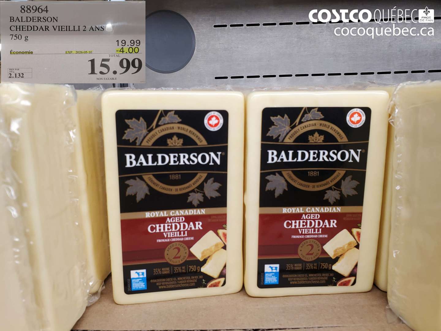 88964 BALDERSON CHEDDAR VIEILLI 2 ANS 750 G ($4.00 INSTANT SAVINGS EXPIRES ON 2026-05-10) $15.99