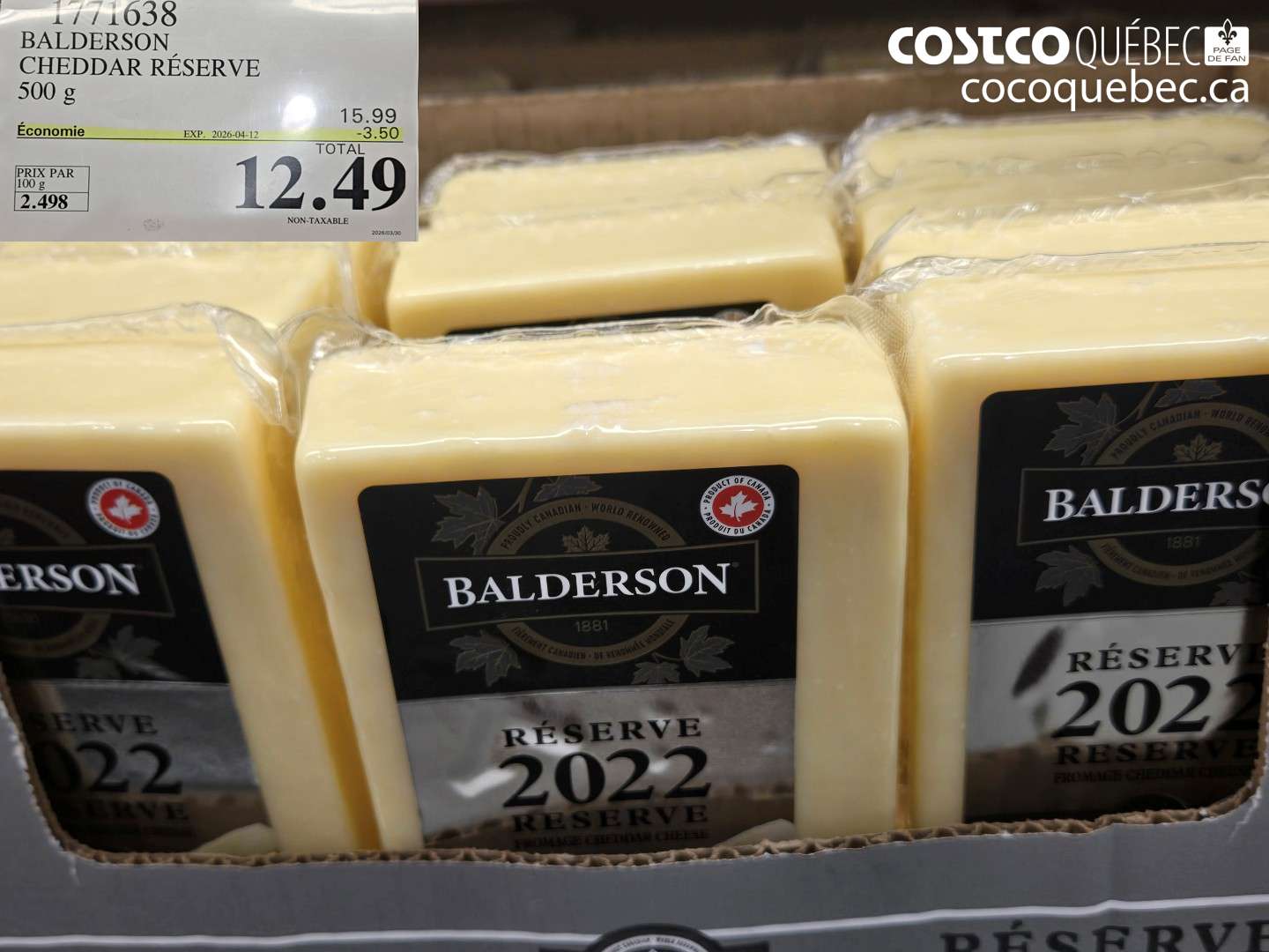 1771638 BALDERSON CHEDDAR RÉSERVE 500 G ($3.50 INSTANT SAVINGS EXPIRES ON 2026-04-12) $12.49