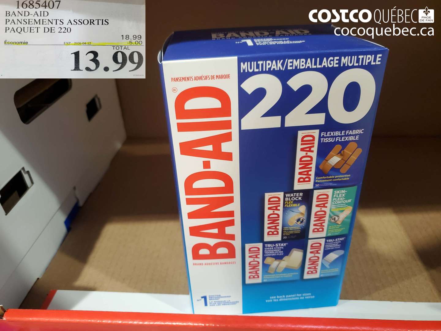 1685407 BAND-AID PANSEMENTS ASSORTIS PAQUET DE 220 ($5.00 INSTANT SAVINGS EXPIRES ON 2026-04-12) $13.99