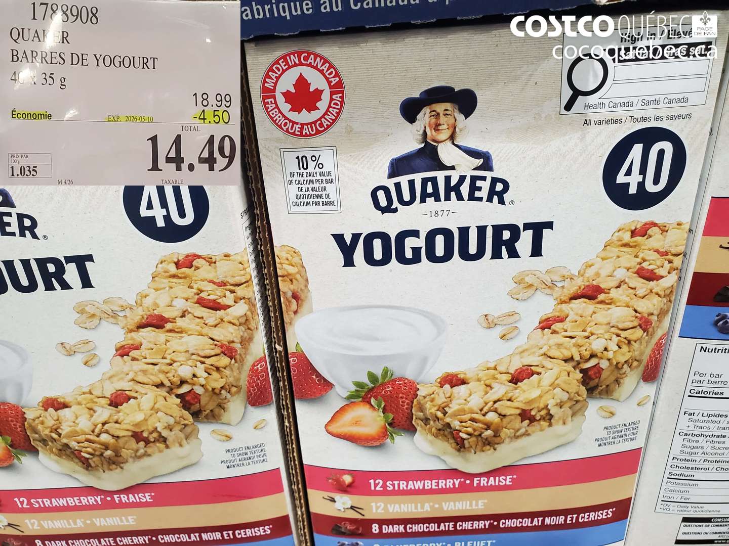 1788908 BARRES DE YOGOURT ($4.50 INSTANT SAVINGS EXPIRES ON 2026-05-10) $14.49