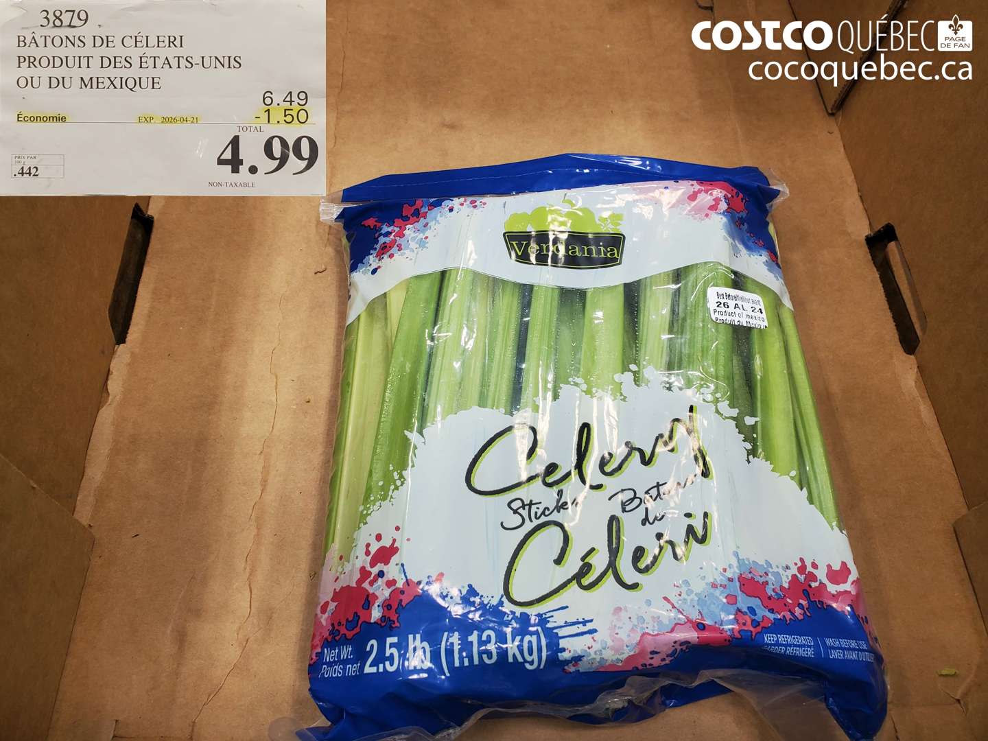 3879 BÂTONS DE CÉLERI PRODUIT DES ÉTATS-UNIS OU DU MEXIQUE ($1.50 INSTANT SAVINGS EXPIRES ON 2026-04-21) $4.99