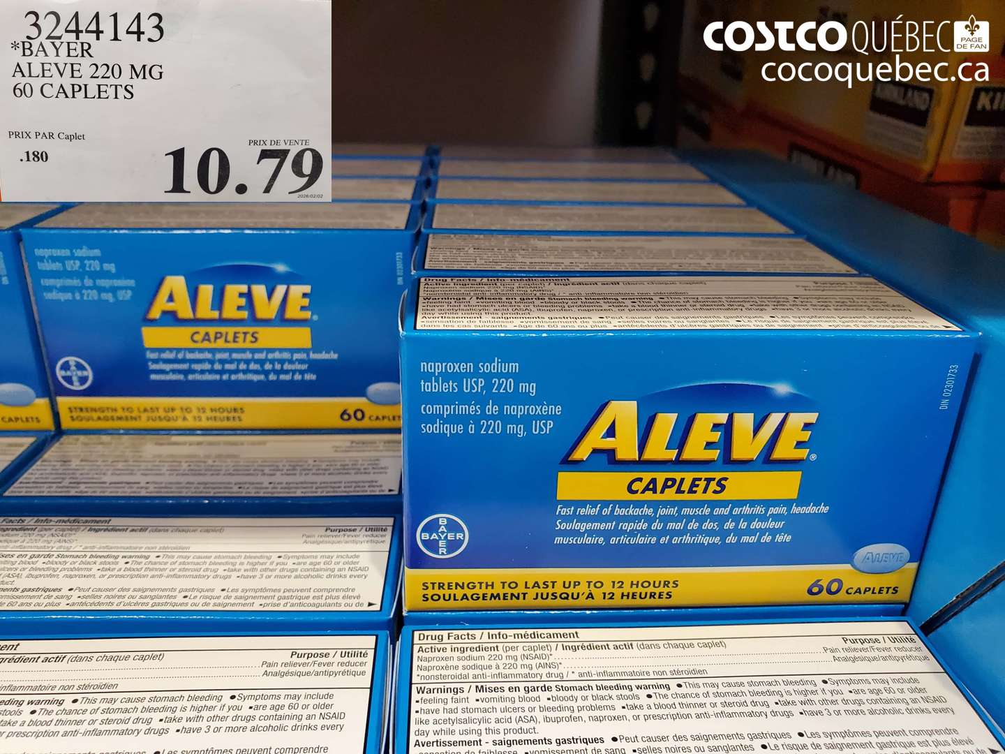 3244143 BAYER ALEVE 220 MG 60 CAPLETS $10.79