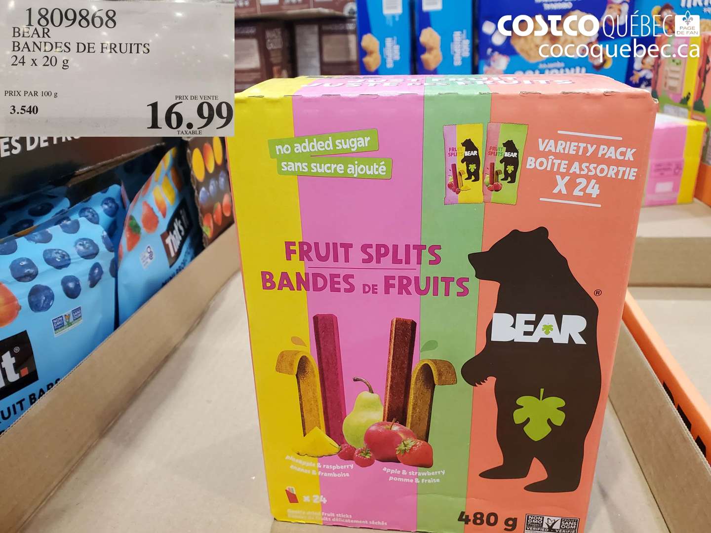 1809868 BEAR BANDES DE FRUITS 24 X 20 G $16.99
