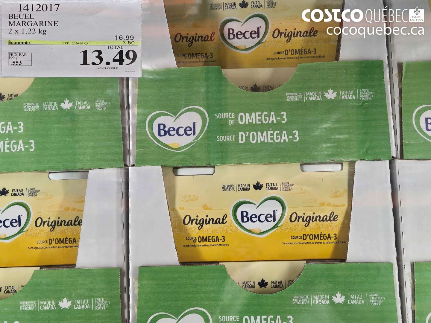 1412017 BECEL MARGARINE 2 X 1,22 KG ($3.50 INSTANT SAVINGS EXPIRES ON 2026-04-05) $13.49