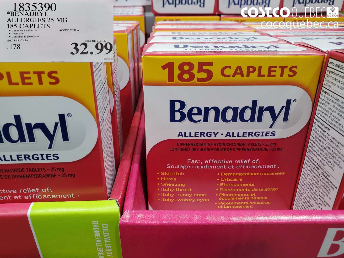 1835390 BENADRYL ALLERGIES 25 MG 185 CAPLETS $32.99