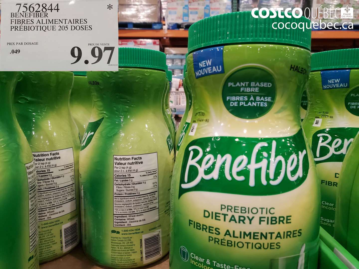 7562844 BENEFIBER FIBRES ALIMENTAIRES PRÉBIOTIQUE 205 DOSES $9.97