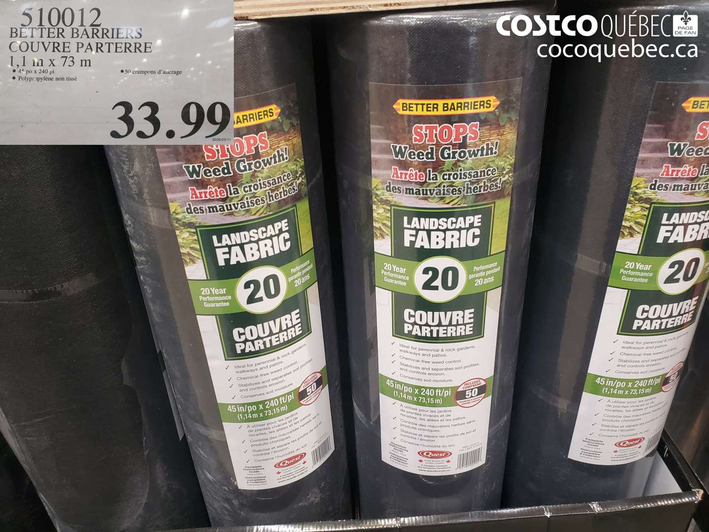 510012 BETTER BARRIERS COUVRE PARTERRE 1,1 M X 73 M $33.99